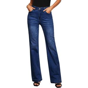 GRAPENT Womens Flare Jeans High Waisted Wide Leg Baggy Jean for Women Stretch Denim Pants (Medium, Long Indigo Skyblue)