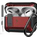 Olytop for Airpods Pro 2/1 Gen Case Cover with Lock Clip (2019/2022/2023), Rugged Locking Protective Case for Airpod Pro 2nd Generation Shockproof Armor Skin for Apple iPod Pro, Black/Red