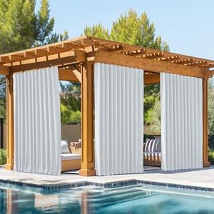 NICETOWN 2 Panels Outdoor Curtains Waterproof Pocket & Back Tab on Top & Bottom, Thermal Insulated Windproof Sun Blocking Outside Privacy Drapes for Patio with Fixed Rope, W84 x L84, Greyish White