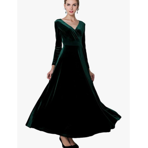 Urban CoCo Women Long Sleeve V-Neck Velvet Stretchy Long Dress Large