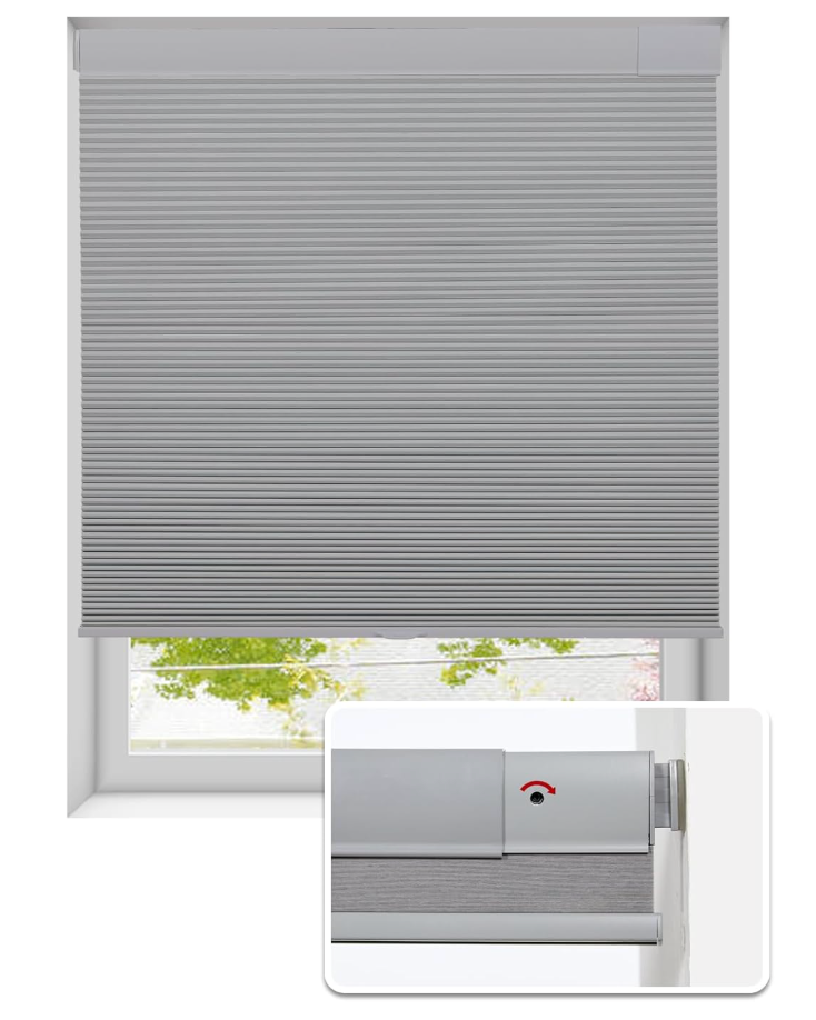 No Drill Cellular Shades for Indoor Windows, Thermal Insulating & Noise Reducing Honeycomb Blinds, Free Stop Cordless Blackout Shades, 22 x 64