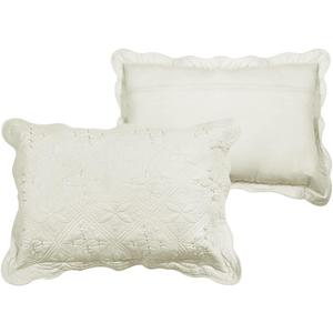 vctops 2-Piece Embroidered Cotton Quilted Bed Pillow Shams Rustic Solid Color Soft Decorative Pillow Cases Set (Cream,16"x24")