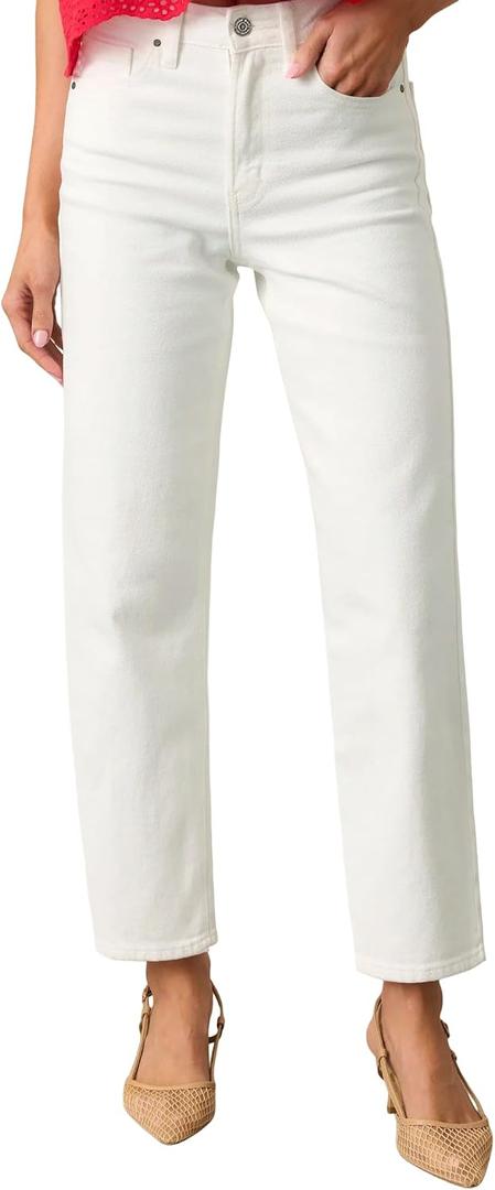 Lesore Womens High Waist Stretch Distressed Jeans Destroyed Denim Pants (White)