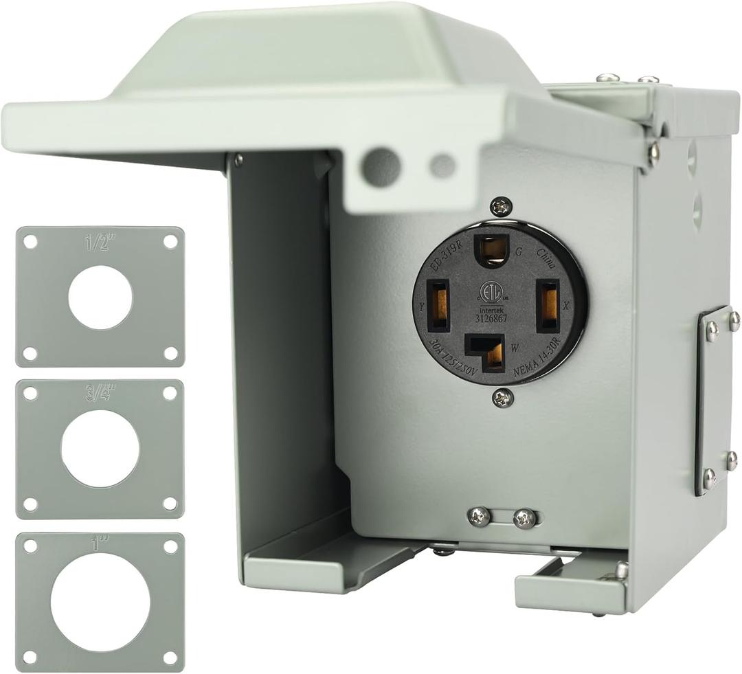 30Amp Power Outlet Box,125/250Volt NEMA 14-30R Receptacle Weatherproof Outdoor Electrical Panel, ETL Listed for Electric Vehicles, RV,Electric Dryers