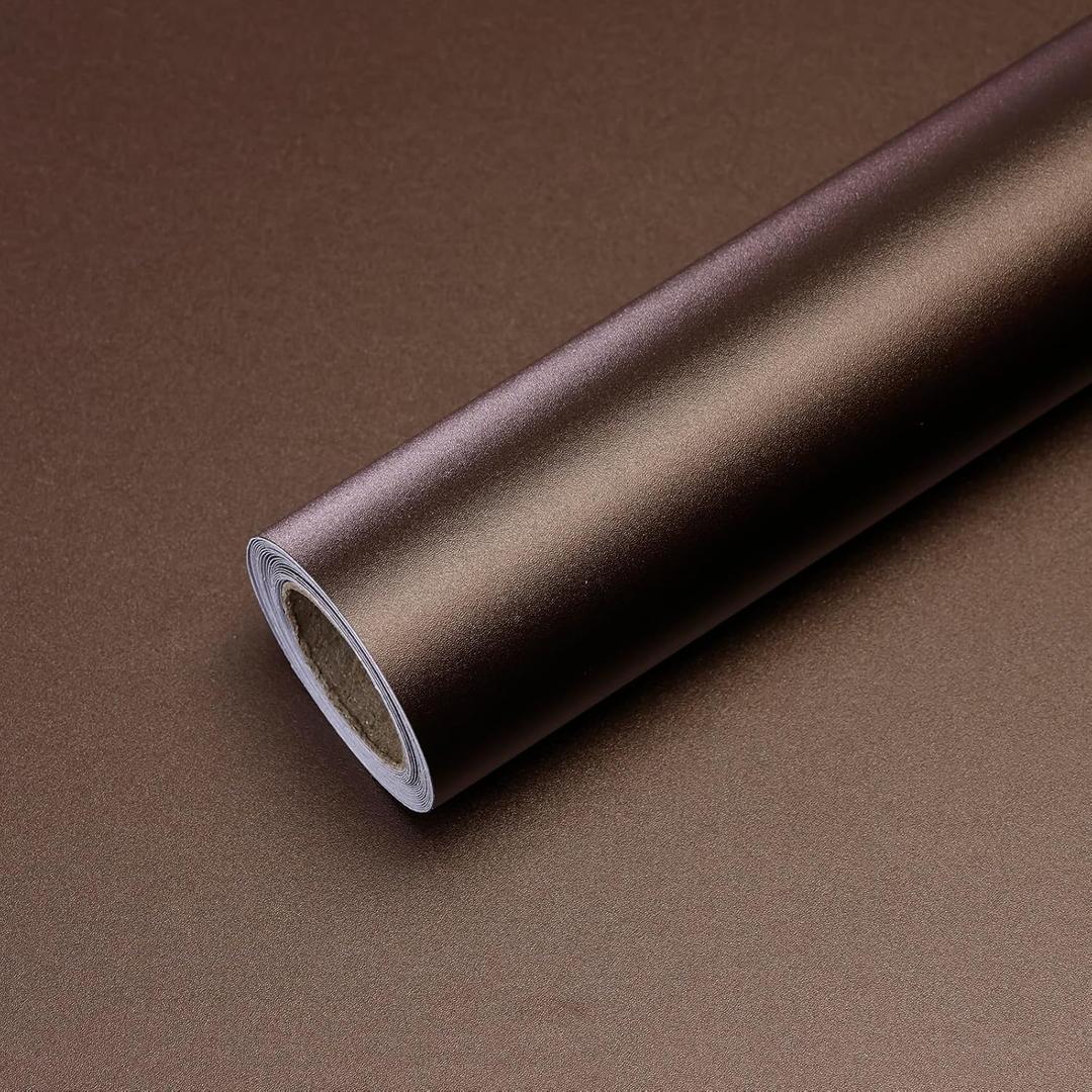 Qianglive Brown Contact Paper for Countertops 15.7" x 118" Thick Metallic Peel and Stick Wallpaper Modern Removable Self Adhesive Vinyl Wallpaper for Kitchen Refrigerator Cabinets