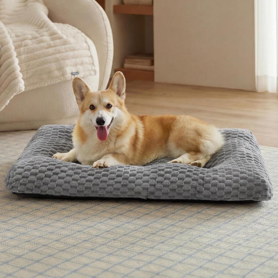 Bedsure Washable Dog Bed for Crate Large Sized Dog, Soft Fluffy Bubble Fleece Pet Bed Mat for Deep Sleep, Non-Slip and Machine Washable Kennel Sleeping Pad for Crate/Floor/Car, 35"x23"x3.5", Grey
