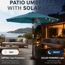 10FT Solar Patio Umbrella with Lights, Outdoor Table Market Umbrella with 32 LED Lights, 8 Sturdy Ribs, Push Button Tilt and Crank for Pool, Deck and Garden, UV-Resistant
