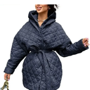 BTFBM Women Button Down Quilted Jacket Coat 2023 Fall Winter Fashion Belt Pockets Removable Padded Hood Puffer Outerwear S Navy