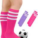 Kids Toddler Youth Soccer Socks Knee High Tube Socks for Boys Girls (Pink, M)