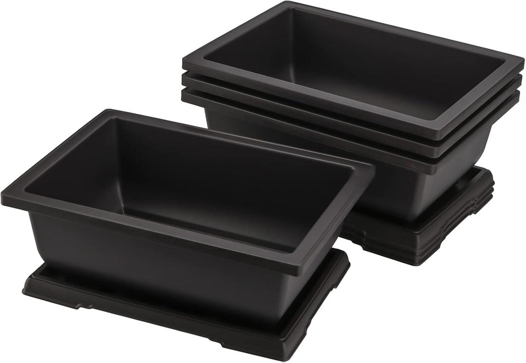 4 Pack Large Plastic Bonsai Pots, 11.5 Inch Rectangular Built in Mesh Bonsai Training Pots with Trays, Plant Flower Tree Growing Bonsai Planter for Garden Supplies, Yard, Office, Room, Balcony