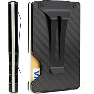 Carbon Fiber Minimalist Wallet for Men, Slim Metal RFID Blocking Wallet Credit Card Holder Money Clip & Cash Strap, Scratch-Resistant Holds 15 Cards,Ideal Gift for Men | Matte Carbon Fiber