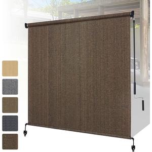 Shade&Beyond Outdoor Roller Shades with Splicing Design, 8' W x 8' H Cordless Patio Roll Up Blinds, Exterior Shade Cloth Roll for Porch, Gazebo, Pergola, Balcony, Mocha, 96"W x 96"H