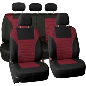 FH Group Automotive Car Seat Covers Full Set Premium 3D Air Mesh Front Seat Covers, Airbag Compatible & Split Bench Cover Universal Fit Interior Accessories for Cars Trucks and SUVs - Burgundy