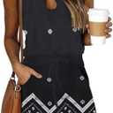 Womens Summer Causal Loose Sleeveless Crew Neck Drawstring Waist Mini Short Dress with Pockets, L