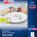 Avery Printable Tent Cards, 2" x 3.5", White, Metallic Gold Borders, Laser/Inkjet, 80 Blank Place Cards (3328)