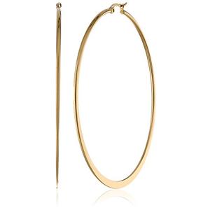 Amazon Essentials Yellow 18K Gold Plated Stainless Steel Flattened Hoop Earrings (70mm)