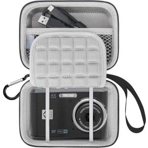 Lacdo Camera Case Compatible with KODAK PIXPRO FZ45 / FZ55 / FZ53 / FZ43 16MP Vlogging Digital Camera, Hard EVA Protective Camera Storage Trave Bag, Mesh Pocket Fit Batteries, USB Cable, SD Card, Gray