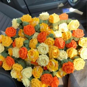 Flower Bouquet Blanket, 43inch Crochet Blanket with Rose Flowers, for Women, Birthday Gifts for Women, Valentines Day Gifts (Yellow)