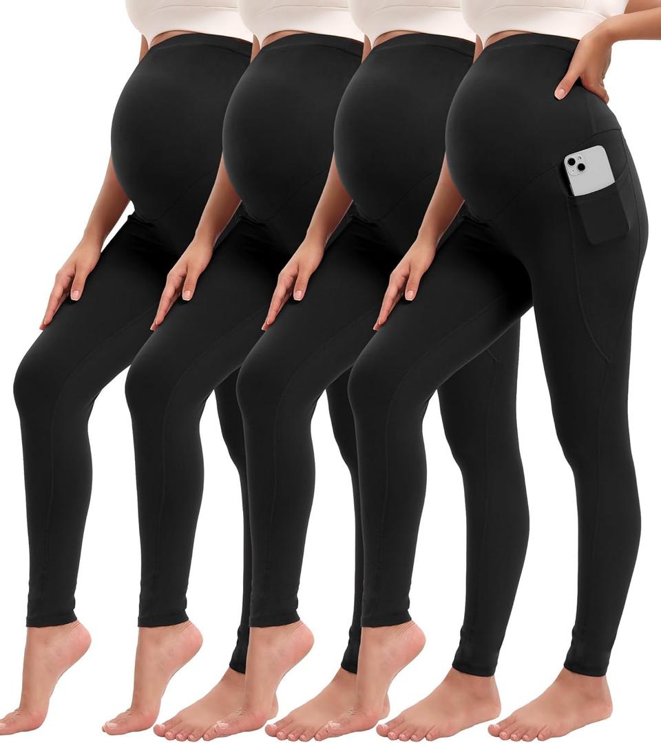 4 Pack Womens Maternity Leggings with Pockets Over The Belly Pregnancy Workout Yoga Pants Activewear (XX-Large)