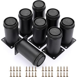 OwnMy 8PCS 4 Inch Stainless Steel Furniture Legs Feets Adjustable Metal Cabinet Desk Legs, Black Round Metal Furniture Risers Coffee Table Replacement Legs Heavy Duty Sofa Legs TV Stand Dresser Legs