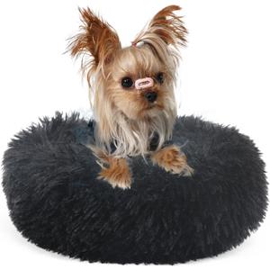 Black Dog Bed Extra Small Washable,Calming Dog Bed Princess for Small Dogs 15 inches Donut Soft Small Pet Bed,Anti Anxiety Round Fits up to 5 lbs Warm Comfort Pets Beds for Puppy Dogs Indoor