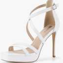 IDIFU IN4 Platform High Heels for Women Strappy Heeled Sandals Square Toe Heels Stiletto Heels Women's Wedding Party Bridal Sexy Dress Shoes Open Toe Heels, White, 7.5
