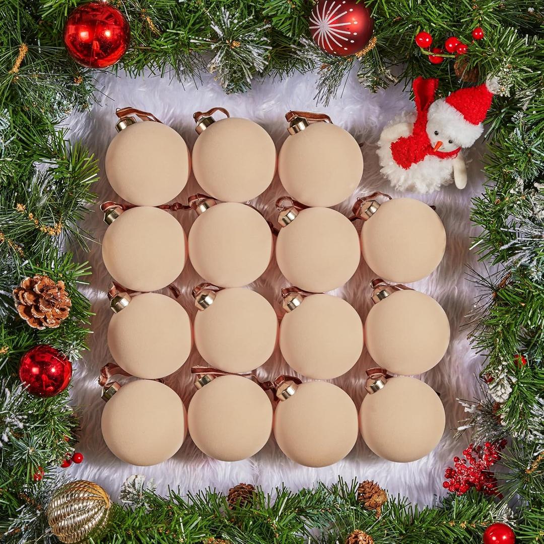 Brightown 15 Pcs Beige Velvet Christmas Balls, 3.15 Inch Velvet Ornaments for Christmas Tree, Christma Tree Flocked Ornaments Balls for Family Holiday Wedding Party Xmas Hanging Decoration
