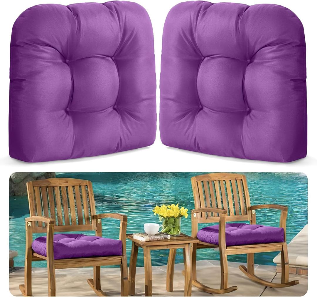 MAGIC ELEPHANT Outdoor Chair Cushions Set of 2, Memory Foam Seat Cushion Pads for Wicker Chair and Patio Furniture, 19 x 19 Inches (Purple)