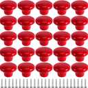 ZOENHOU 30 PCS Red Ceramic Cabinet Knobs, Vintage Ceramic Round Door Knobs with Screws,Pull Door Drawer Handles for Dresser Kitchen Cupboard Bathroom Locker