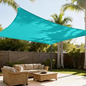 Sun Shade Sail 10'x10' Rectangle Shade Canopy Patio Cover UV Block Shade Cloth Awning Fabric for Backyard Pergola Garden Deck Carport Outdoor Activities, Turquoise