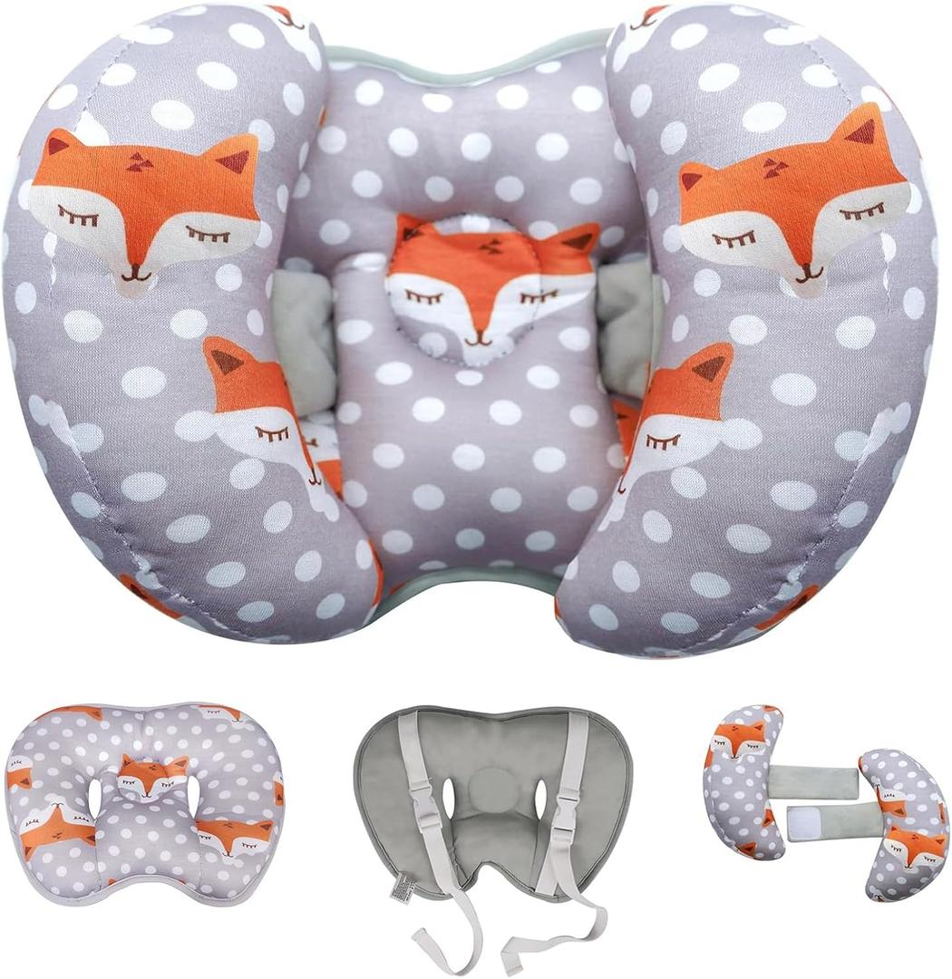 KAKIBLIN Baby Head Neck Support Pillow, 2 in 1 Banana Neck Pillow for Baby, Travel Pillow for Stroller Neck Support for Newborn, Adjustable Pillow for Head (Orange Fox)