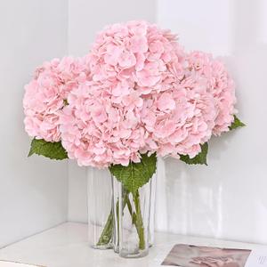 MARTINE MALL 3Pcs 21in Hydrangea Artificial Flowers, Latex Real Touch Hydrangeas Lifelike Large Hydrangea Flowers for Home Decor Party Arrangements Wedding Bouquets Centerpieces (Light Pink)