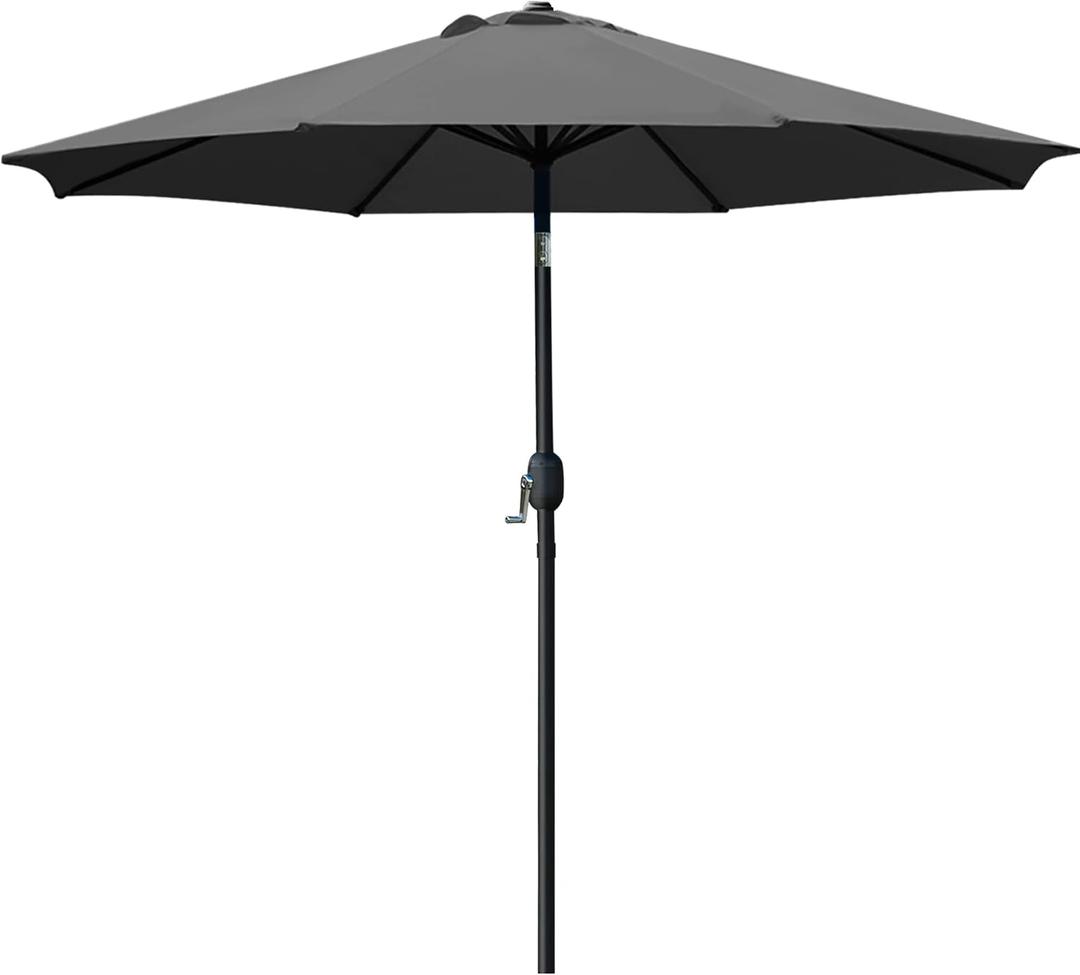 Sunnyglade 9' Patio Umbrella Outdoor Table Umbrella with 8 Sturdy Ribs (Grey), 9' Diameter, 6' Pole