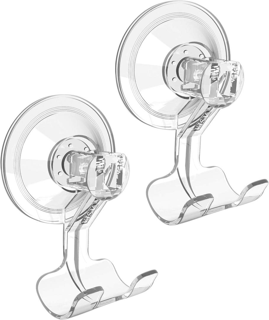 VIS'V Suction Cup Razor Holder, Shower Suction Razor Hooks for His and Hers, Removable and Reusable, Clear, 2 Pcs