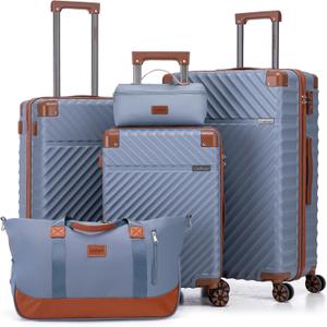 Cosbarn Luggage Sets 5 Piece with TSA Lock Spinner Wheels, Unisex Hard Case ABS Suitcase Set, Hardshell Lightweight Waterproof Travel Hardside Suitcases with Wheels for Women Men, Sky Blue
