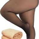 Plus Size Fleece Lined Tights for Women, Fake Translucent Warm Winter Leggings, Control Top Thermal Tights (1X-2X, Black)