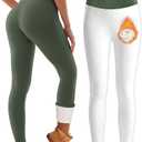 Bluemaple Fleece Lined Leggings for Women High Waisted Tummy Control Thermal Warm Winter for Women Workout Yoga Pants L, Color: 06-fleece Lined Army Green