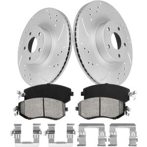 Front Brake Disc Rotors and Ceramic Brakes Pads Compatible with 2010-2018 Subaru Forester, 2013-2014 Outback,Automotive Replacement Brake Kits Geomet Drilled and Slotted Rotors 293.4mm(11.6in)