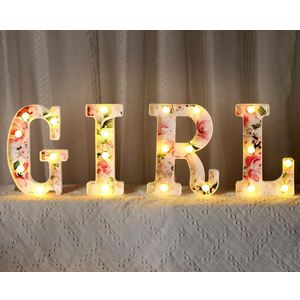 Girl Letters Sign Baby Marquee Light up Letters LED Flower Baby Shower Table Centerpieces Decor for Gender Reveal Birthday Party, 8.26''(Pink,Rose)