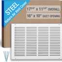 16 x 10 Inch (Duct Opening) Return Air Vent Cover, Louvered Steel HVAC Grille for Wall and Ceiling, White Powder-Coated Rust-Resistant Finish, Decorative Design, Easy to Install