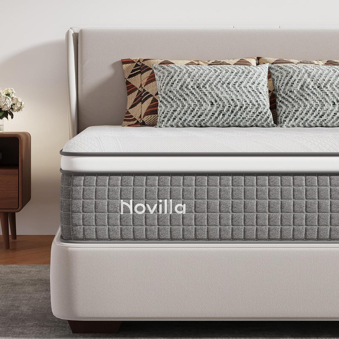 Novilla Twin Mattress 10 Inch,Twin Size Hybrid Mattress with Individually Wrapped Coils, Cool-Touch Nylon Cover & Cooling Gel Memory Foam for Spinal Alignment Mattresses in a Box CertiPUR-US Certified