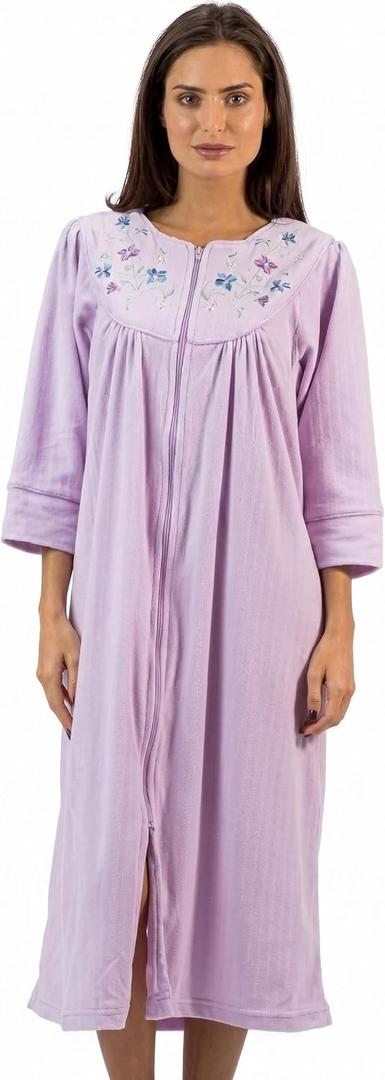 Casual Nights - Jacquard Fleece zip up robes for women | women's house coats with pockets | Duster For Ladies (Purple)