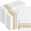 400 PCS Gold Napkins Disposable Hand Towels, Soft and Absorbent Linen Feel Dinner Napkins, White and Gold Paper Napkins, disposable hand towels, Paper Guest Towels for Bathroom Kitchen Wedding Party