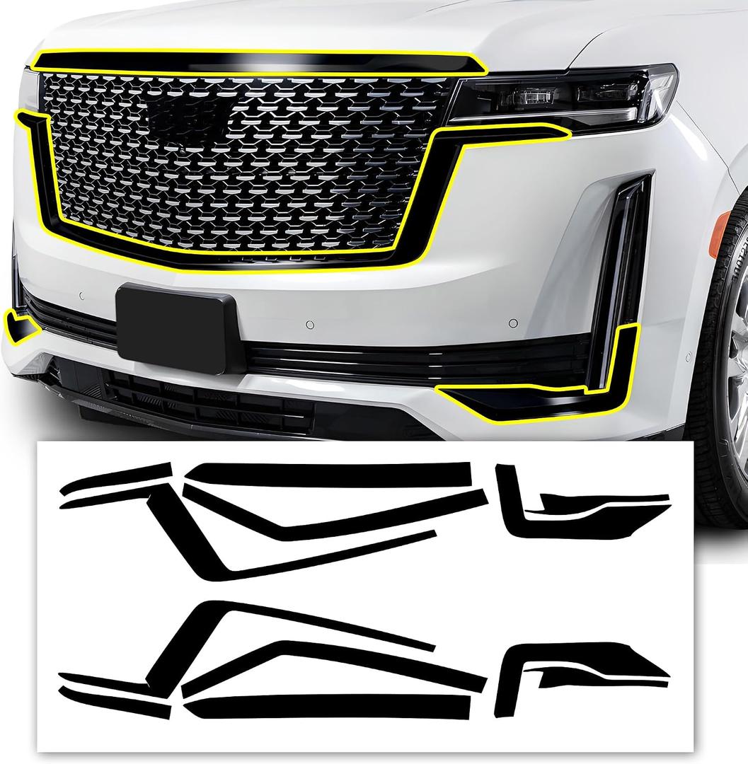 BOGAR TECH DESIGNS for Cadillac Escalade 2021-2024 Front Chrome Delete Precut Vinyl Trim Overlay, Gloss Black Blackout Look