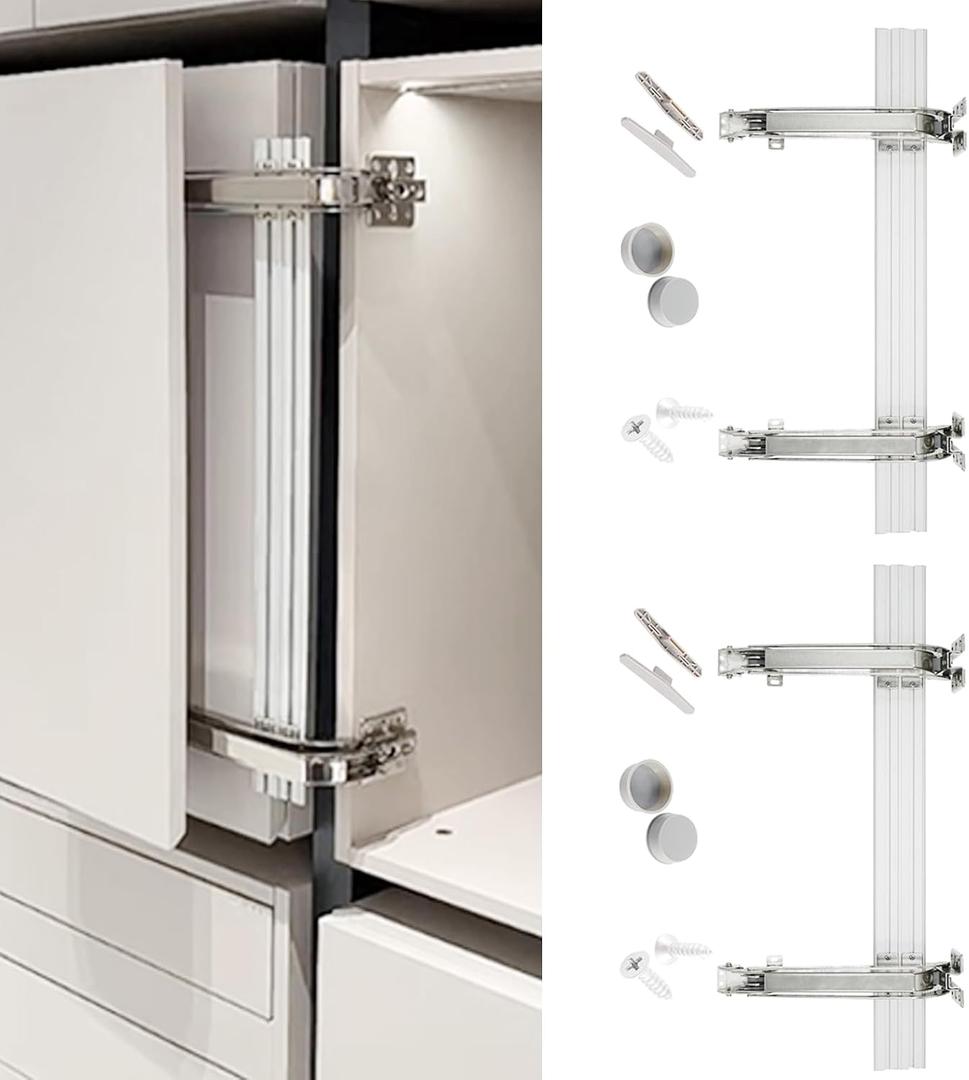 2 Sets Opening Door Hinge Set 180° Parallel Opening Cabinet Wardrobe Door Sliding Load-Bearing 17.6lbs Heavy Duty Hinge