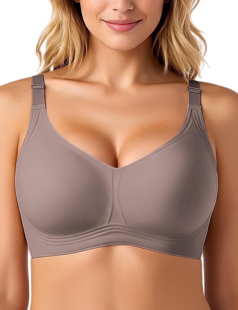 Jelly Wireless Bras for Women Plus Size Supportive Seamless Bra Full Coverage No Underwire Push Up Comfortable Tshirt Bra (Gray)
