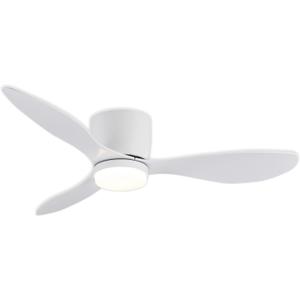 GESUM 42" Flush Mount Ceiling Fan Light with 3 Colors, 6 Speeds, Timing, Low Profile Ceiling Fan with Remote Control 3 Blades for Bedroom Dining Room (White)