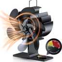 Wood Stove Fan, 6 Blades Heat Powered Fireplace Fan with Temperature Reminder, Silent Stove Top Fans, Non-Electric Fan for Wood Burning Pellet/Log Burner/Fireplace