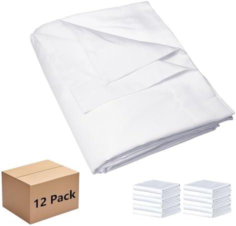 Bulk Twin Flat Sheets Only, White 10 Pack Quick Sort Top Bed Sheet, Color-Coded Hem Threads, Wrinkle-Free Shrinkage Durable Microfiber Hotel Motel Airb&bs Essentials for Hosts, 66"x96"