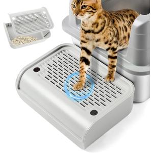 Rolcoassuns Litter Box Step, Cat Ramp/Pedal for Automatic Litter Box, Litter Catcher with Filter Function and Non-Slip Rubber Feet, Litter Step Stool Suitable for Kittens and Senior Cats (Light Grey Elevated)